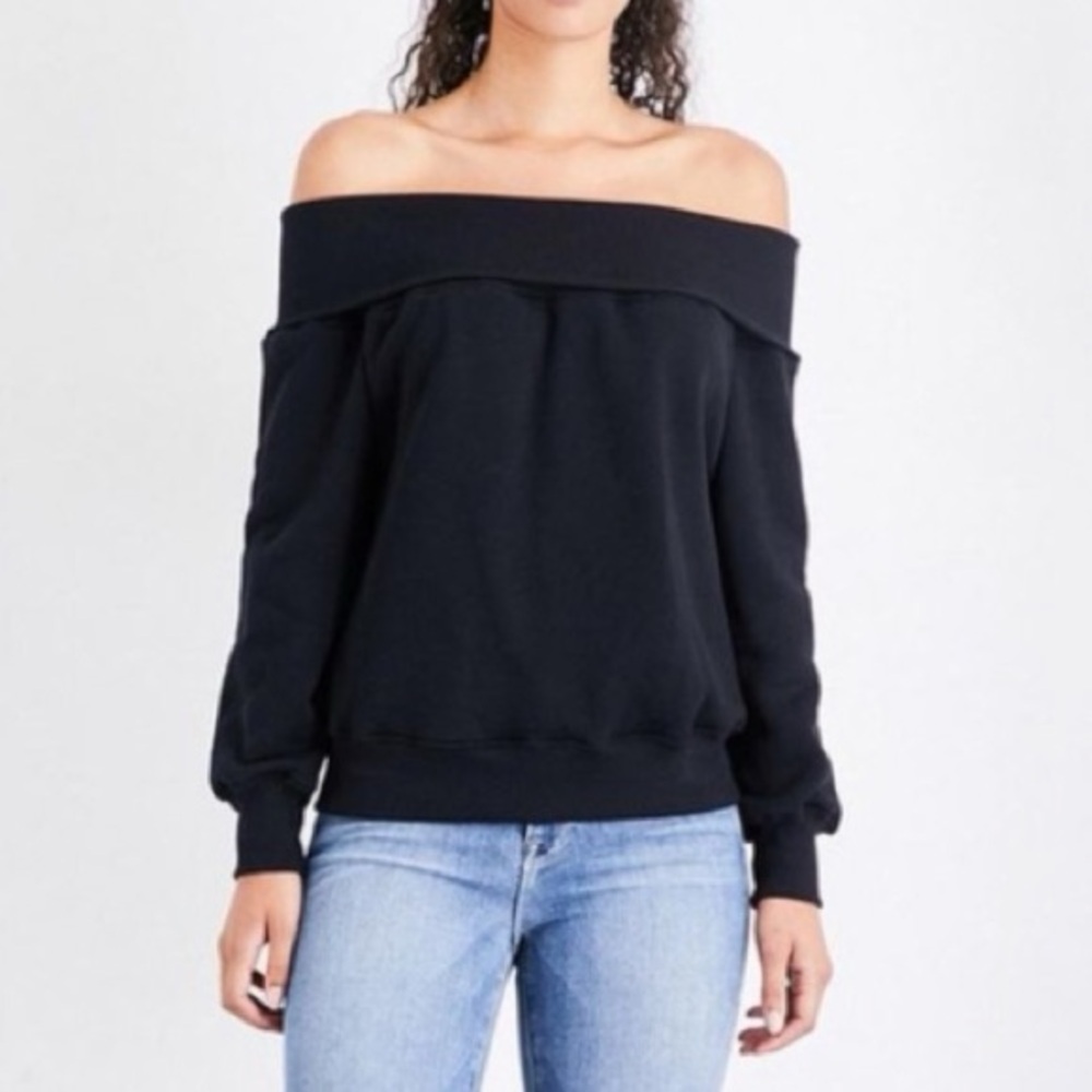 Good American Off-Shoulder Sweater in Black. Size 1